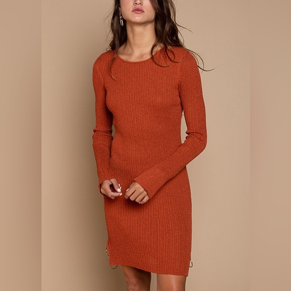 Pol  Long Sleeve Sweater Dress with Side Ring Details - Picture 2 of 4